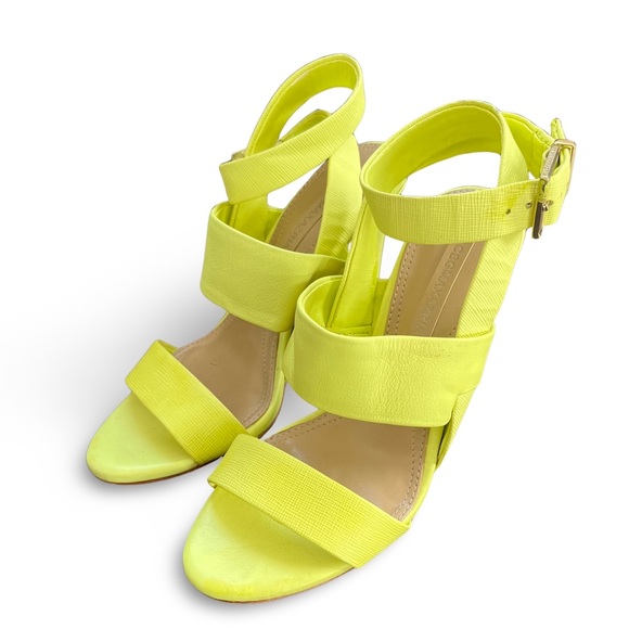 BCBG Neon Yellow Strappy Heeled Sandal Size 6.5 - Picture 1 of 8